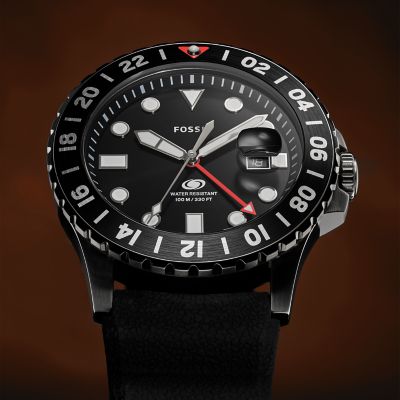 Fossil Blue GMT Black Silicone Watch