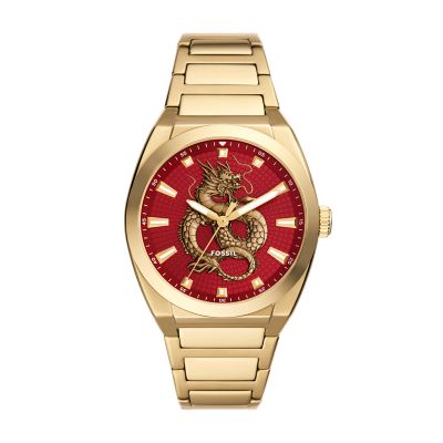 Everett Three-Hand Gold-Tone Stainless Steel Watch - FS6037 - Fossil