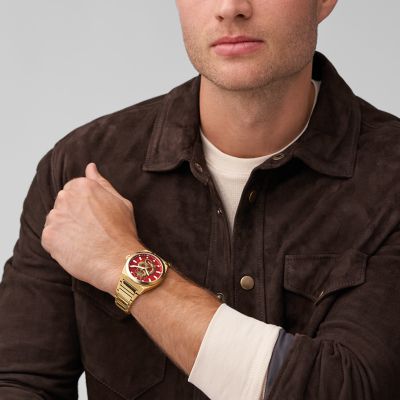 Mens gold watch with hotsell red face