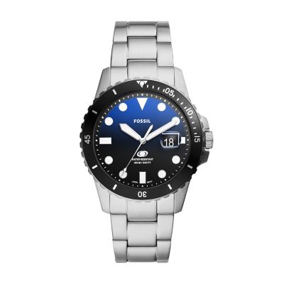 Blue Dive Three-Hand Date Stainless Steel Watch