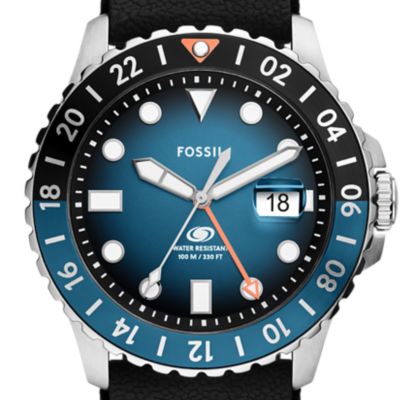 Fossil Blue GMT Black Silicone Watch
