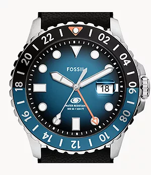 Fossil Blue GMT Black Silicone Watch