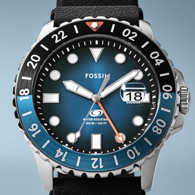 Fossil Blue GMT Black Silicone Watch