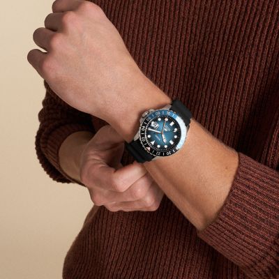 Fossil Blue GMT Black Silicone Watch