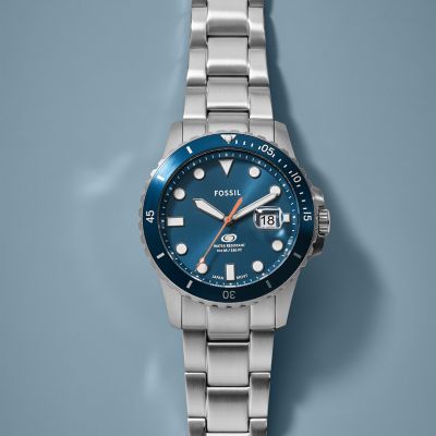 FOSSIL BLUE DIVE 三針デイト ステンレススチールウォッチ - FS6050 - Fossil