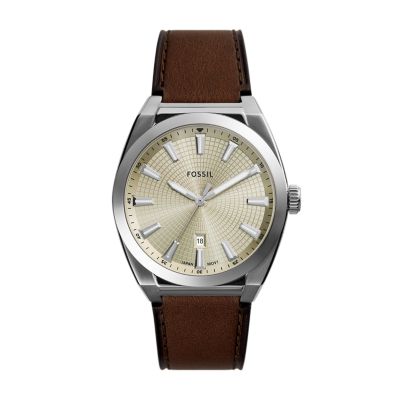 Fossil Uhr Everett 3-Zeiger-Werk Datum Leder braun