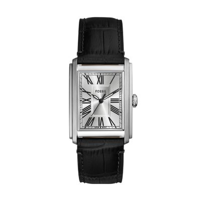 Montre Carraway à trois aiguilles, en cuir façon croco noir