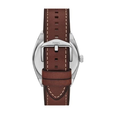 Everett Three-Hand Date Brown Leather Watch and Bracelet Set  display picture 2