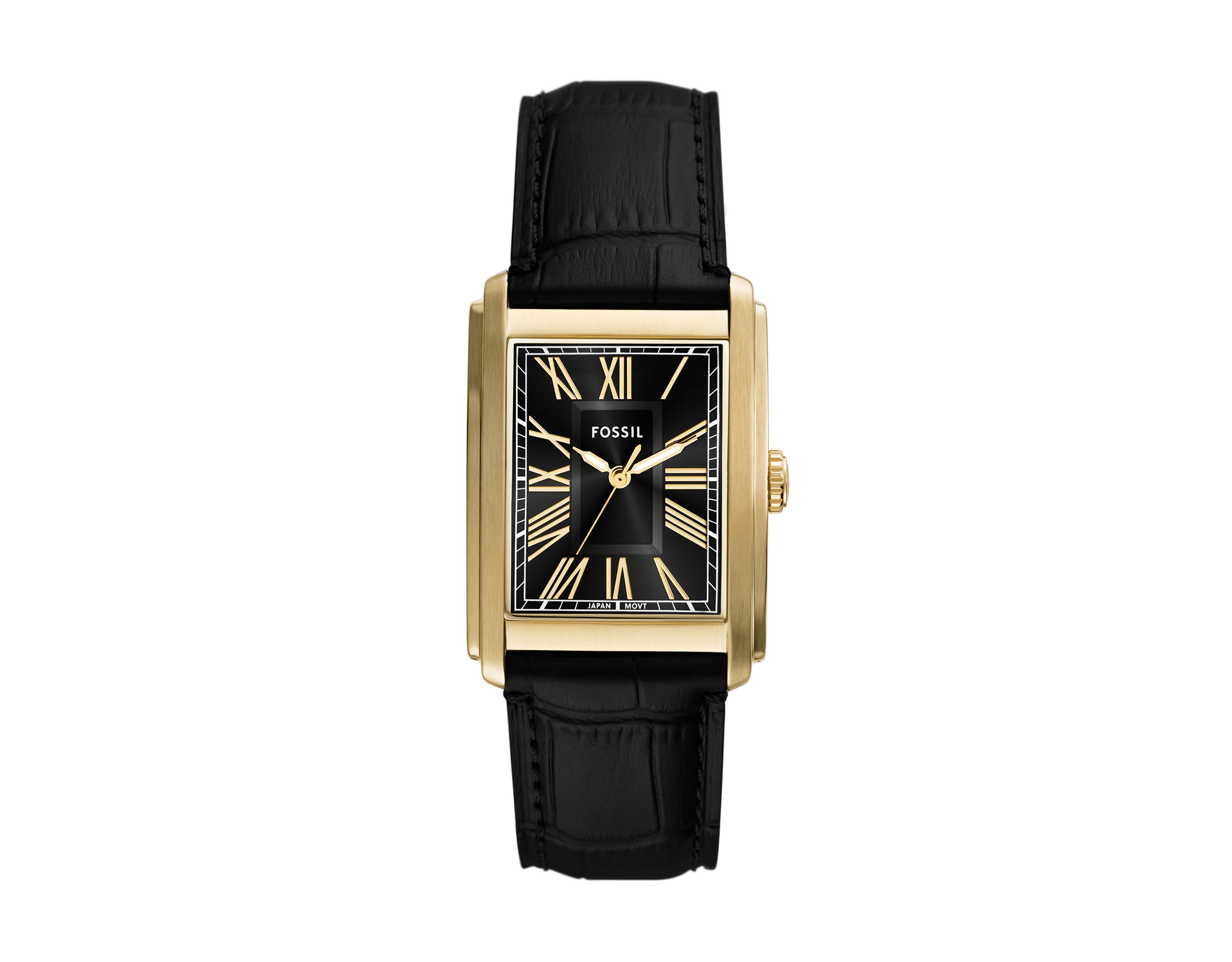 Carraway 30mm Three-Hand Black Croco Leather Watch