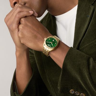 Campbell Three-Hand Day-Date Gold-Tone Stainless Steel Watch