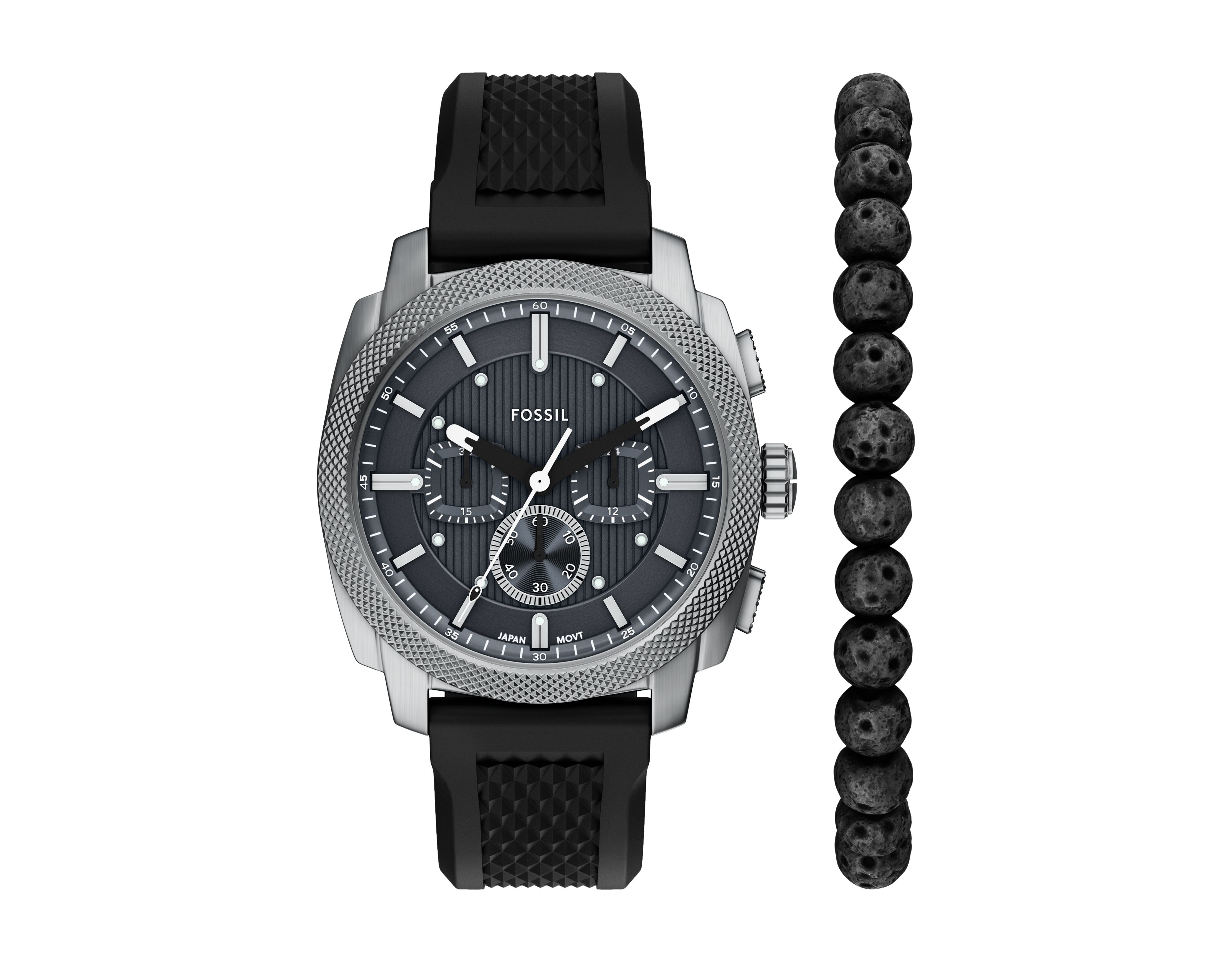 Machine 44mm Chronograph Black Silicone Watch and Bracelet Set
