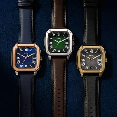 Crosby 三針 ブルー レザーウォッチ - FS6149 - Fossil