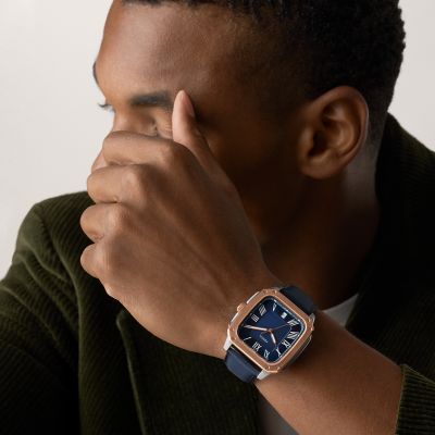 Crosby Three-Hand Blue Leather Watch
