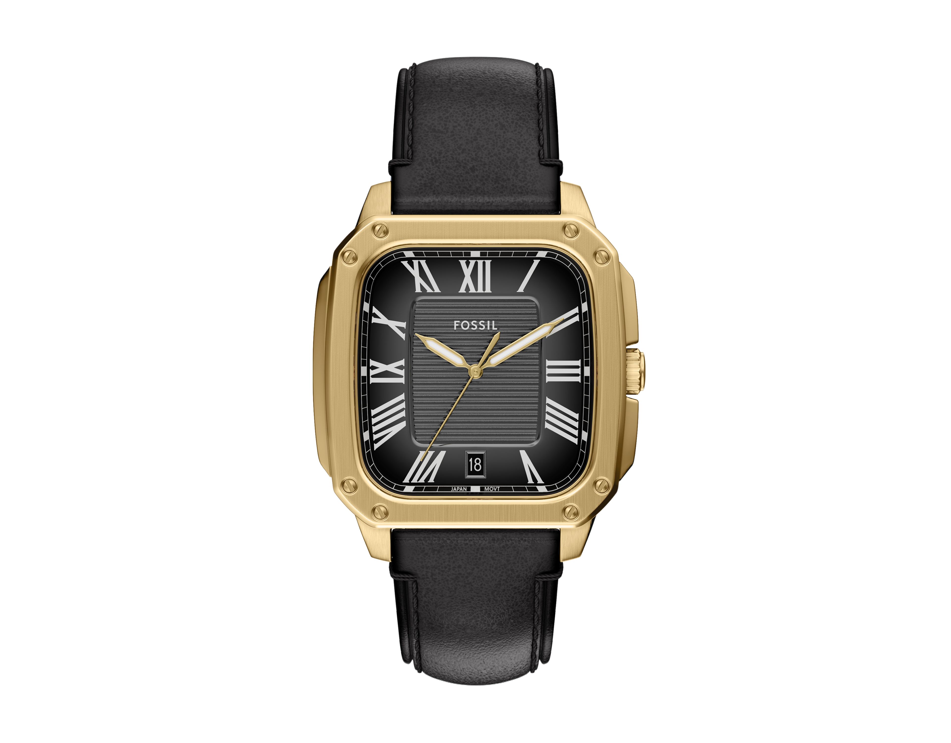 Crosby 42mm Three-Hand Black Leather Watch
