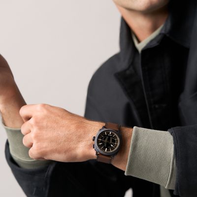 Machine Big Tic 41MM Brown Leather Watch - FS6165 - Fossil