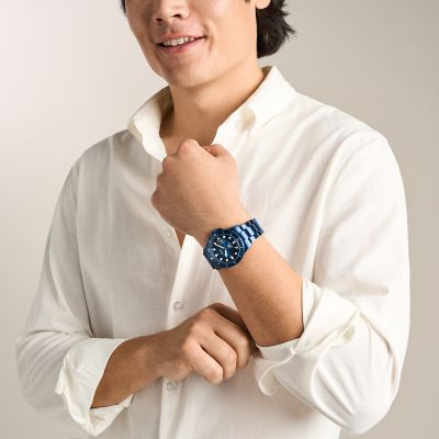 Fossil Blue Dive Three-Hand Navy Stainless Steel Watch