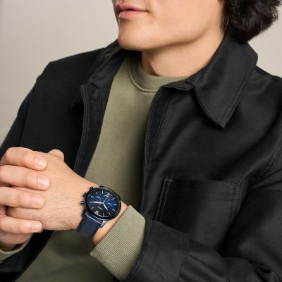 Neutra Chronograph Navy Leather Watch