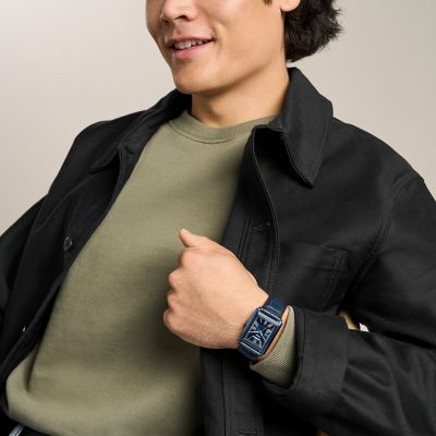 Carraway Three-Hand Navy Croco Leather Watch