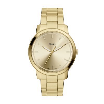 Gold for Minimalist Slim Three-Hand Black Stainless Steel Watch
