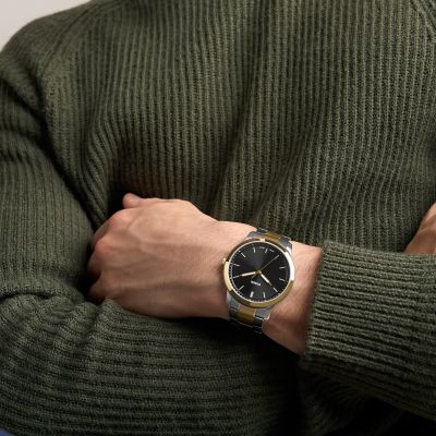 Minimalist 44mm Three-Hand Two-Tone Stainless Steel Watch
