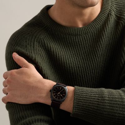 Machine 41mm Three-Hand Date Brown Leather Watch