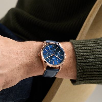 Pearson 42mm Multifunction Navy Leather Watch