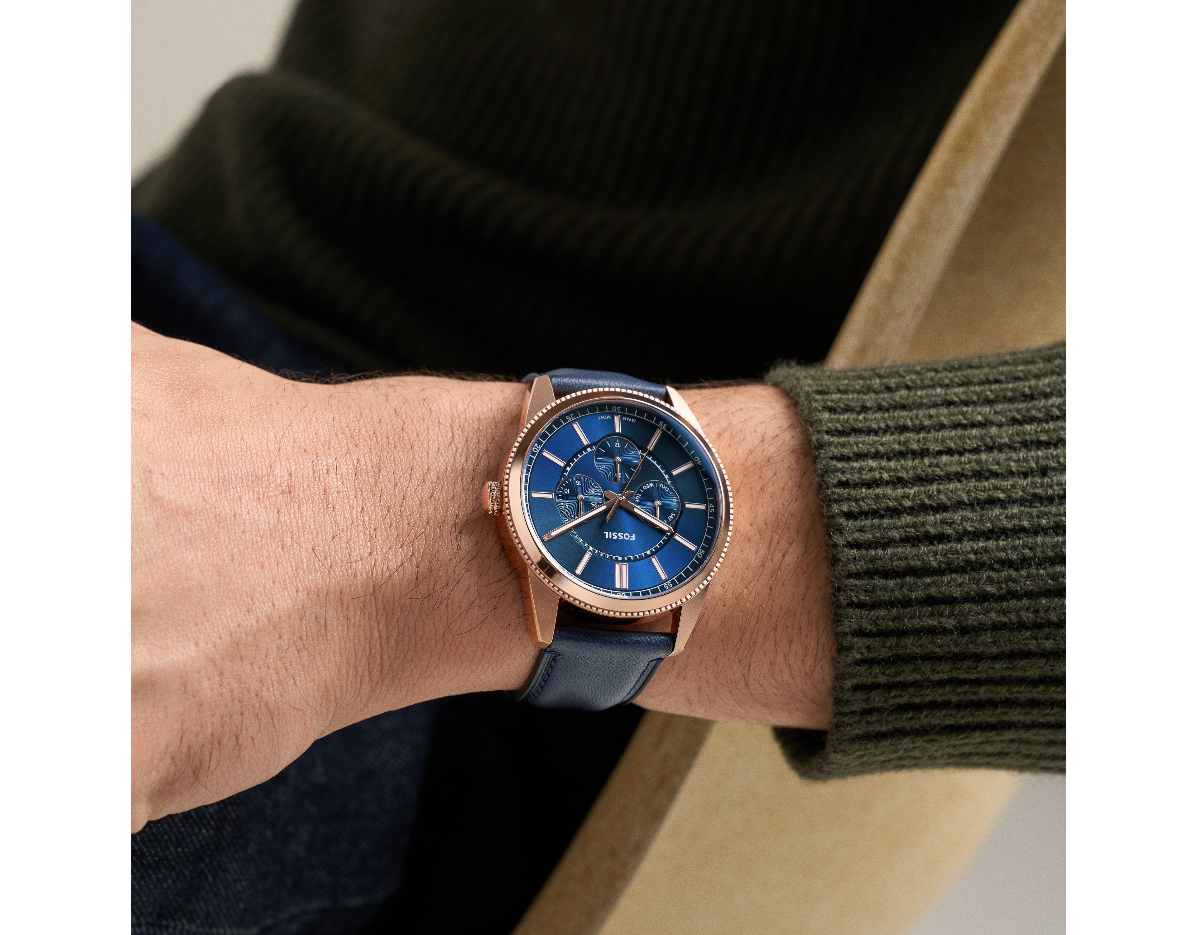 Pearson 42mm Multifunction Navy Leather Watch