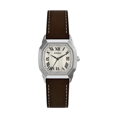 Harlow 33mm Three-Hand Brown Leather Watch