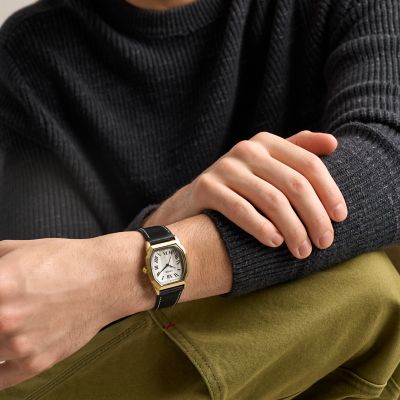 Harlow 33mm Three-Hand Black Leather Watch