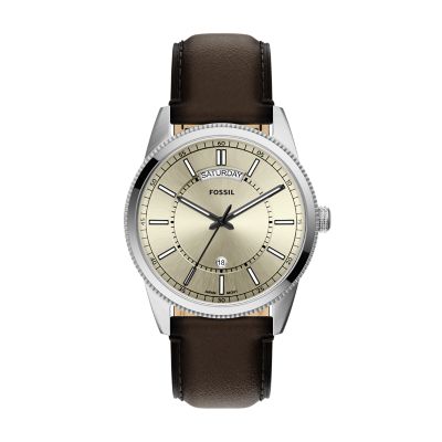 Pearson 42 mm Three-Hand Day-Date Brown Leather Watch