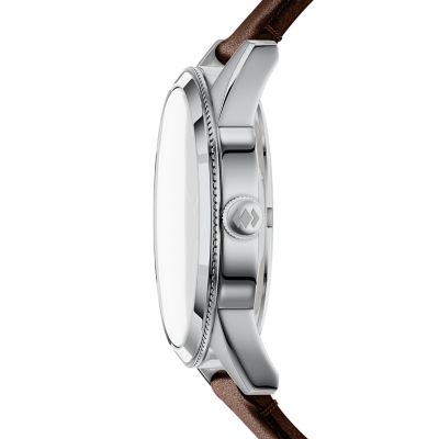 Multifunction Brown Leather Watch and Bracelet Gift Set