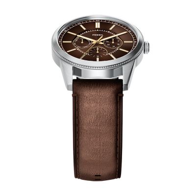 Multifunction Brown Leather Watch and Bracelet Gift Set