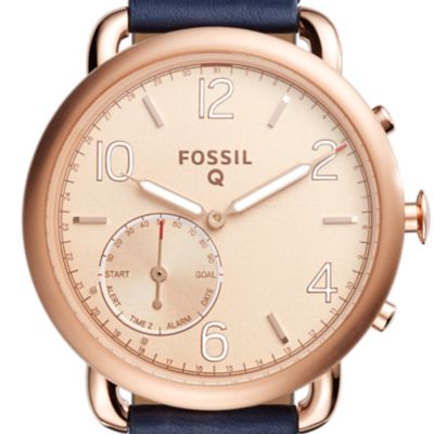Montre connectée hybride Fossil Q Tailor en cuir bleu marine