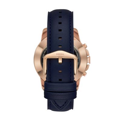 Montre connect e hybride Fossil Grant en cuir bleu marine