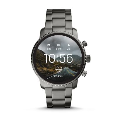 fossil men's gen 4 explorist hr stainless steel and leather touchscreen smartwatch