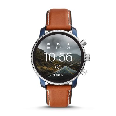 fossil men's gen 4 explorist hr stainless steel and leather touchscreen smartwatch