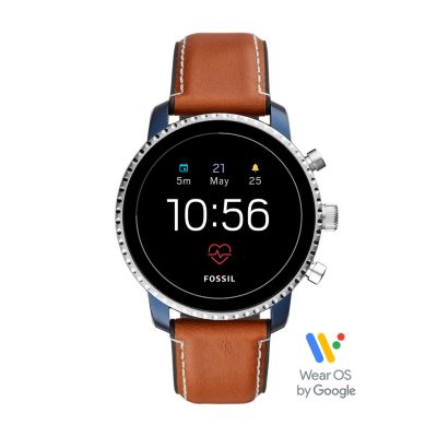 fossil men's gen 4 explorist hr stainless steel and leather touchscreen smartwatch