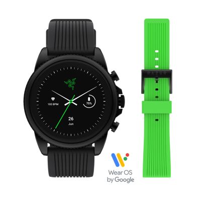 Razer x Fossil Gen 6 Smartwatch Black Silicone Watch and Interchangeable  Strap Set
