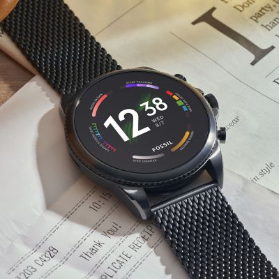 Smartwatch con malla de acero inoxidable de color negro