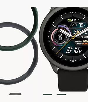 Coffret montre connectée Gen 6 édition bien-être en silicone, noir, avec coque et bracelet interchangeable