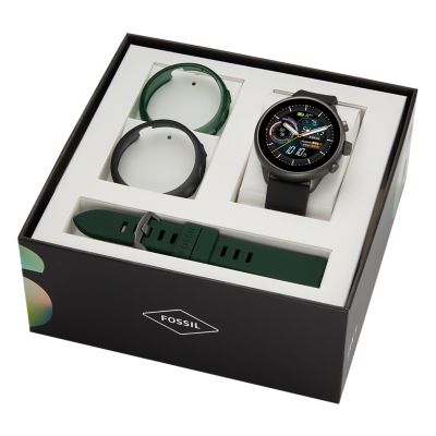 Coffret montre connectée Gen 6 édition bien-être en silicone, noir, avec  coque et bracelet interchangeable - FTW4072SET - Fossil