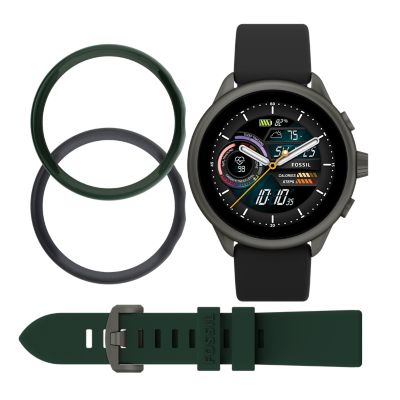 Fossil Unisex Gen 6 Wellness Edition Smartwatch Black Silicone and Interchangeable Strap and Bumper Set