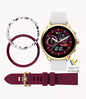Set composto da smartwatch Gen 6 Wellness Edition con cinturino in silicone bianco, cinturino e custodie intercambiabili