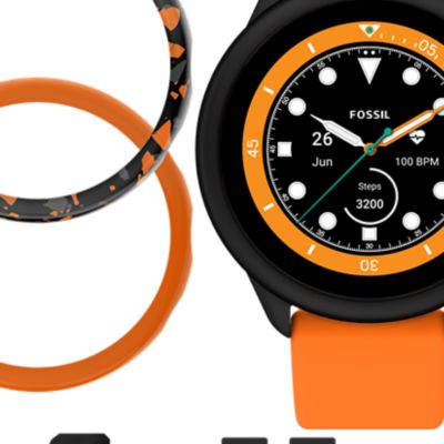Coffret montre connectée Gen 6 édition Wellness en silicone, orange, avec coque et bracelet interchangeables