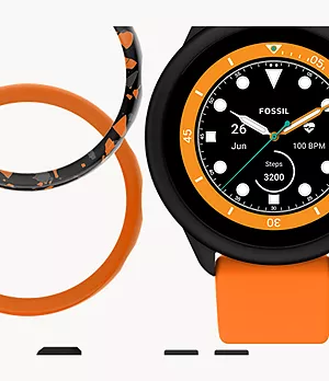 Coffret montre connectée Gen 6 édition Wellness en silicone, orange, avec coque et bracelet interchangeables
