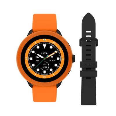 Coffret montre connectée Gen 6 édition Wellness en silicone, orange, avec  coque et bracelet interchangeables - FTW4074SET - Fossil