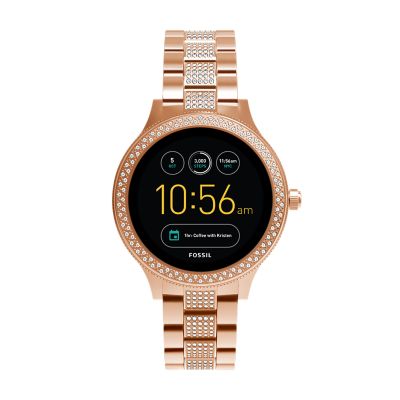 fossil smartwatch rose gold leather band