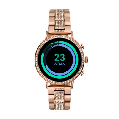 fossil smartwatch rose gold leather band