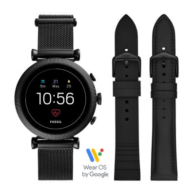 black stainless steel touchscreen smartwatch