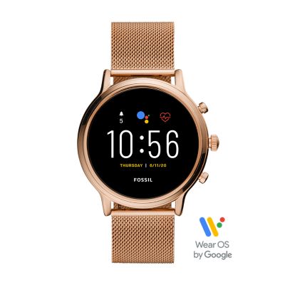 fossil smartwatch rose gold leather band